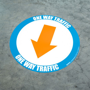One Way Traffic - Down Arrow Orange - Floor Sign