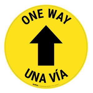 One Way - Arrow - Yellow - Bilingual Spanish - Floor Sign