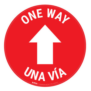 One Way - Arrow - Red - Bilingual Spanish - Floor Sign