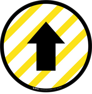 Up Arrow Yellow and White Circular - Floor Sign