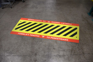 Forklift Traffic Yield to Pedestrians with Red Border - Crosswalk Floor Sign Forklift Traffic Yield to Pedestrians with Red Border - Crosswalk Floor Sign