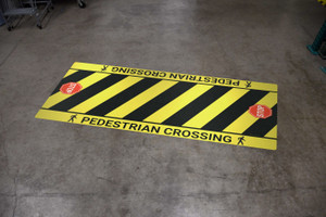 Stop for Pedestrians with Stop Signs Black/Yellow - Crosswalk Floor Sign Stop for Pedestrians with Stop Signs Black/Yellow - Crosswalk Floor Sign