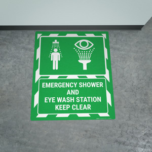 Emergency Shower and Eye Wash Station Keep Clear Portrait - Large Floor Sign Emergency Shower and Eye Wash Station Keep Clear Portrait - Large Floor Sign