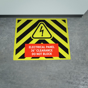 Electrical Panel 36" Clearance Do Not Block Yellow/Black Hazard Landscape - Large Floor Sign Electrical Panel 36" Clearance Do Not Block Yellow/Black Hazard Landscape - Large Floor Sign
