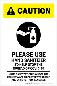 Caution: Please Use Hand Sanitizer - Hand Sanitization with Icon Portrait - Label Caution: Please Use Hand Sanitizer - Hand Sanitization with Icon Portrait - Label