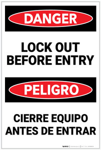 Danger: Lockout Before Entry with Icon Bilingual Spanish - Label Danger: Lockout Before Entry with Icon Bilingual Spanish - Label