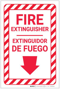 Fire Extinguisher Arrow Down Bilingual Spanish - Label Fire Extinguisher Arrow Down Bilingual Spanish - Label
