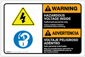 Warning: Hazardous Voltage Follow Lockout Procedures Bilingual Spanish - Label Warning: Hazardous Voltage Follow Lockout Procedures Bilingual Spanish - Label