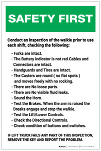 Safety First: Lift Truck Inspection Check List - Label Safety First: Lift Truck Inspection Check List - Label