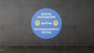 Social Distancing with Facemask Emoji Bilingual Spanish Blue - SignCast™ S200 Virtual Sign Social Distancing with Facemask Emoji Bilingual Spanish Blue - SignCast™ S200 Virtual Sign