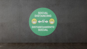 Social Distancing with Facemask Emoji Bilingual Spanish Green - SignCast™ S200 Virtual Sign Social Distancing with Facemask Emoji Bilingual Spanish Green - SignCast™ S200 Virtual Sign