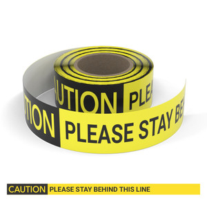 Caution: Please Stay Behind This Line - Smart Stripe Inline Printed Floor Tape
