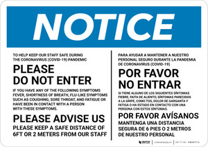 Notice: Please Do Not Enter COVID-19 Multilingual Landscape - Wall Sign Notice: Please Do Not Enter COVID-19 Multilingual Landscape - Wall Sign